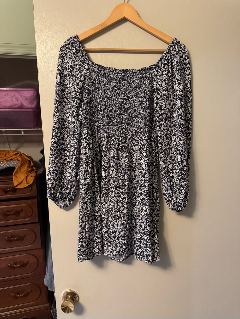 GAP Navy and White Floral Smocked Mini Dress